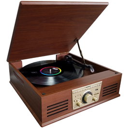 SUNSTECH PXR32WD Tocadiscos de Madera con Bluetooth, Radio y Conversor MP3